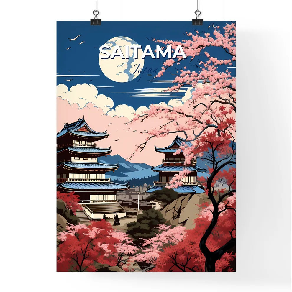 Japanese City Skyline Oil Painting Cherry Blossom Pagoda Skyscrapers Default Title