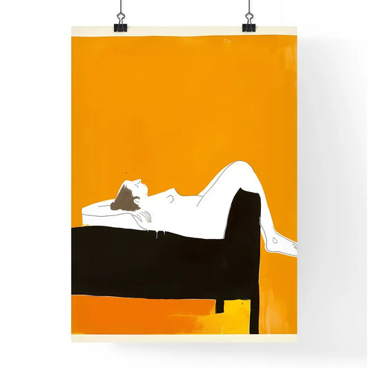 Modern Minimalist Art: Vibrant Painting of Woman on Couch Poster