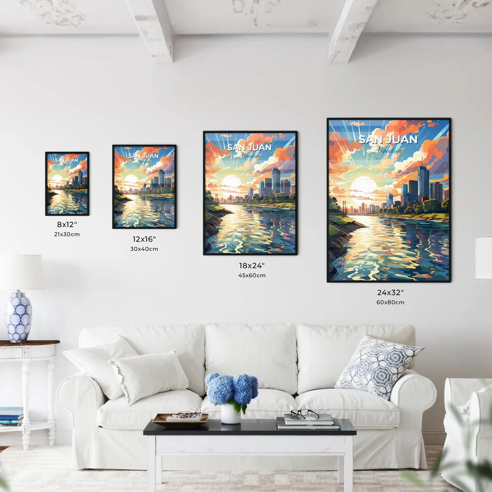 Vibrant Painting of San Juan Argentina City Skyline on a River Default Title