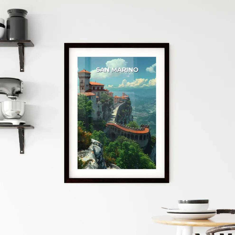San Marino, Europe - Artistic Castle Art, Vibrant Painting, Cliff, European Landscape, Architecture, Cityscape, Colorful Scenery, Hilltop Village, Mountain Views Custom Print