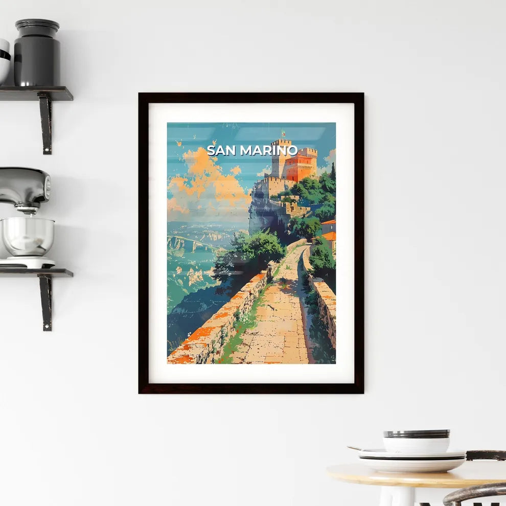 Majestic Castle on Clifftop, San Marino, Europe - Vibrant Artistic Depiction Custom Print