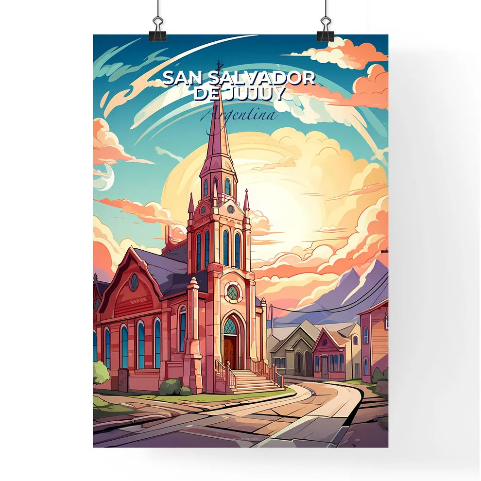 Vibrant Painting of San Salvador De Jujuy Argentina Skyline with Church, Steeple, and Street Default Title