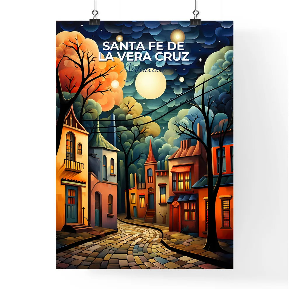 Vibrant Art Painting of Santa Fe de la Vera Cruz Argentina Skyline Street with Buildings Trees and Moon Default Title