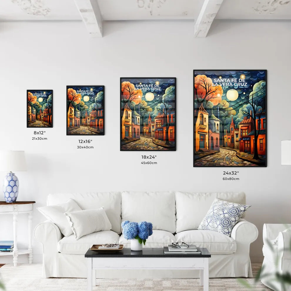 Vibrant Art Painting of Santa Fe de la Vera Cruz Argentina Skyline Street with Buildings Trees and Moon Default Title