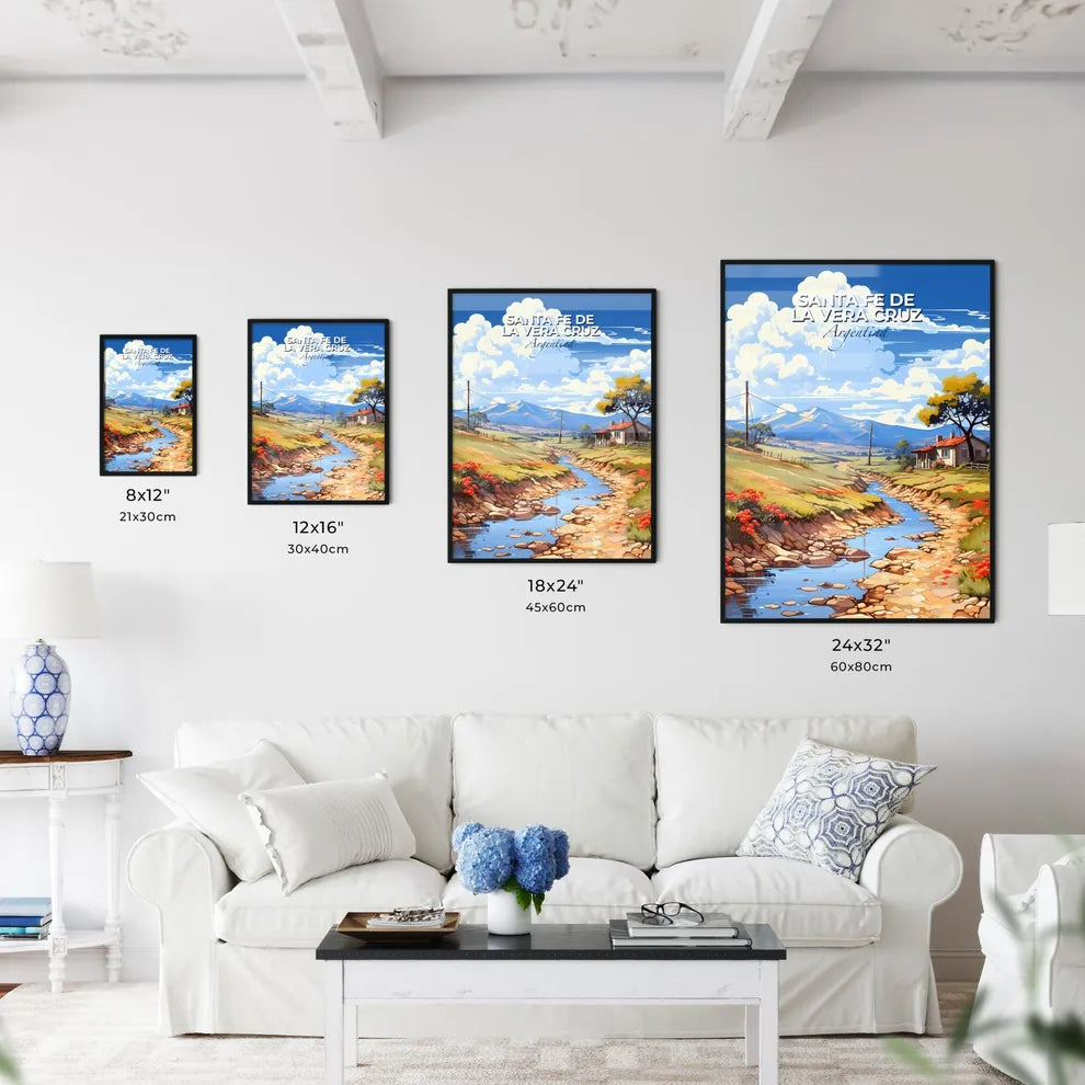 Vibrant Painting of Santa Fe de la Vera Cruz Argentina River Valley Skyline with House and Mountains Default Title