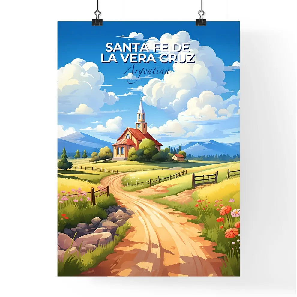 Artistic Skyline of Santa Fe de la Vera Cruz Argentina Landscape Painting with Road Church and Vibrant Colors Default Title