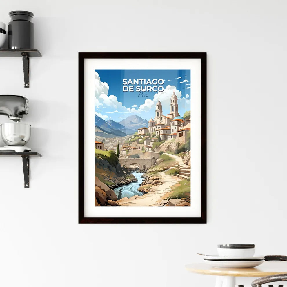 Artistic Skyline of Santiago de Surco Peru with River and Mountains Landscape Painting Default Title