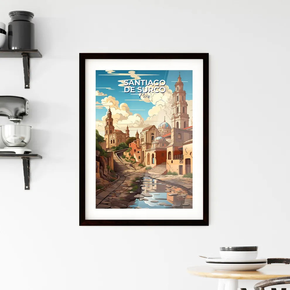 Vibrant Stone Road Painting Leading to Andean Town Skyline, Santiago de Surco Peru Default Title