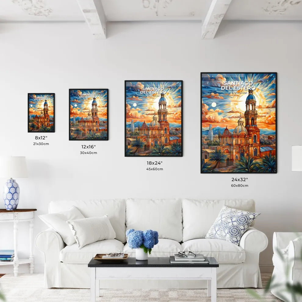 Vibrant Art Depicting Santiago del Estero Skyline with Central Tower Buildings and Cityscape Default Title
