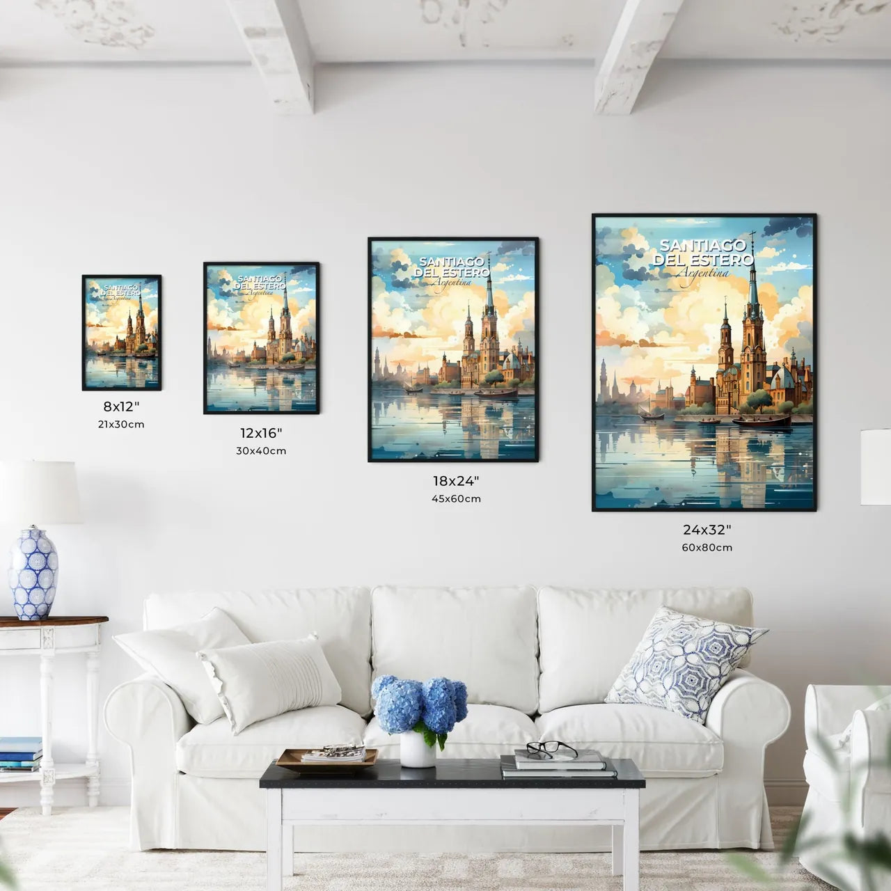 Abstract Expressionist Painting of Santiago del Estero Argentina Cityscape Skyline with Castle and Waterway Default Title