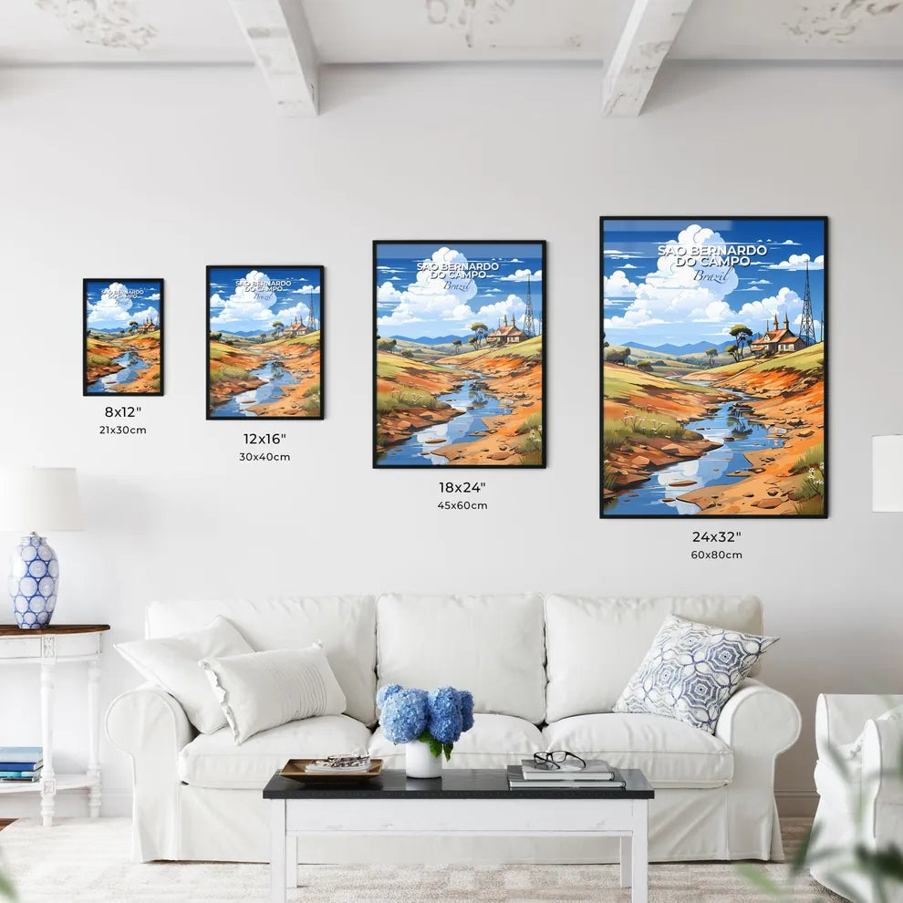 Vibrant River Valley Painting with House and Trees - Sao Bernardo do Campo, Brazil Skyline Default Title