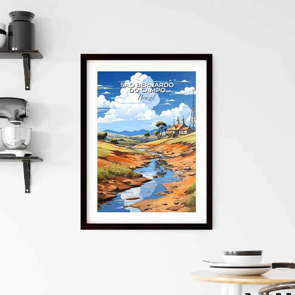 Vibrant River Valley Painting with House and Trees - Sao Bernardo do Campo, Brazil Skyline Default Title