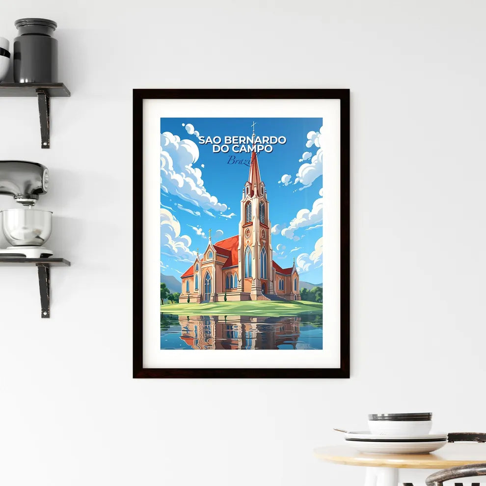 Colorful painting of Sao Bernardo do Campo Brazil skyline featuring a church tower and lake Default Title