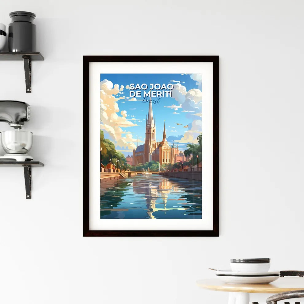 Vibrant Watercolor Painting: Scenic Sao Joao de Meriti Brazil Skyline with Castle and Canal Default Title