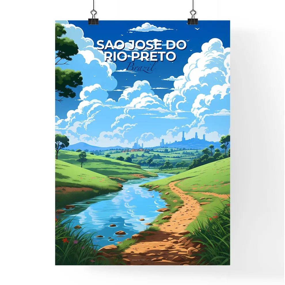 Vibrant Painting of Sao Jose do Rio Preto Brazil Skyline Featuring River Valley Default Title