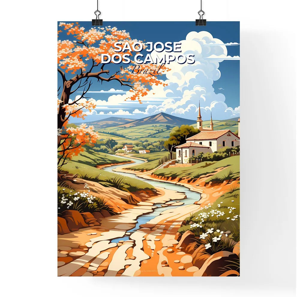 Vibrant River Valley Landscape Painting Depicting Sao Jose dos Campos Brazil Skyline Default Title