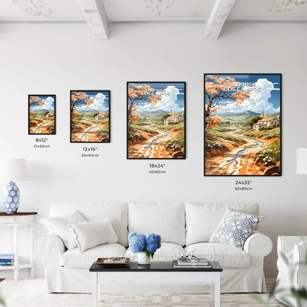 Vibrant River Valley Landscape Painting Depicting Sao Jose dos Campos Brazil Skyline Default Title