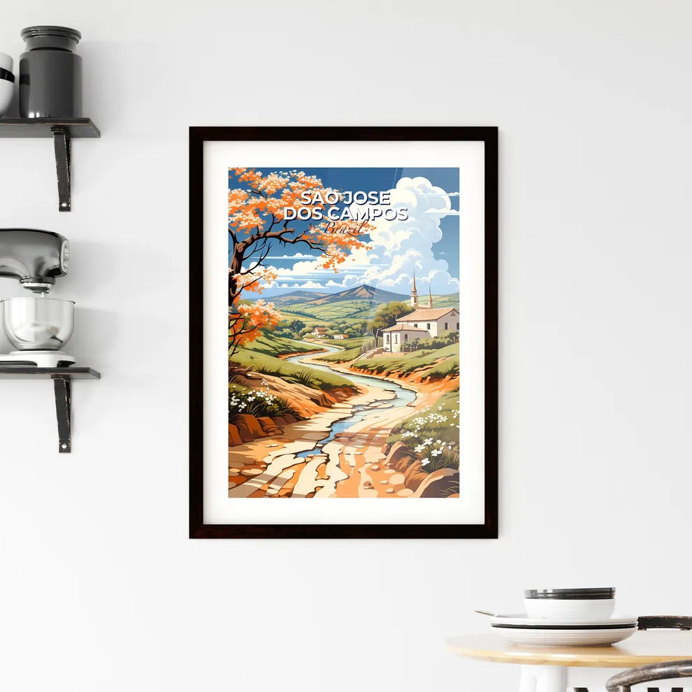 Vibrant River Valley Landscape Painting Depicting Sao Jose dos Campos Brazil Skyline Default Title