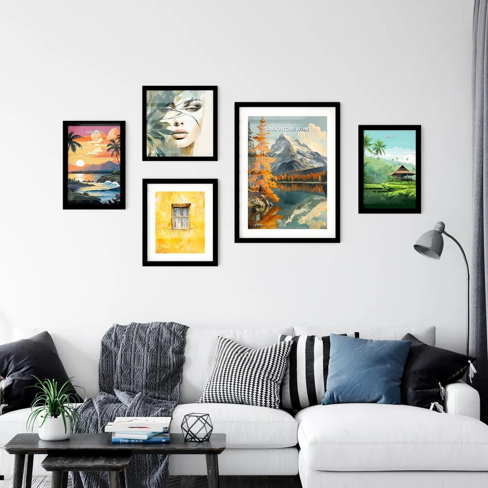 Vibrant Oil Painting of Mountain Lake and Sn Wall Art