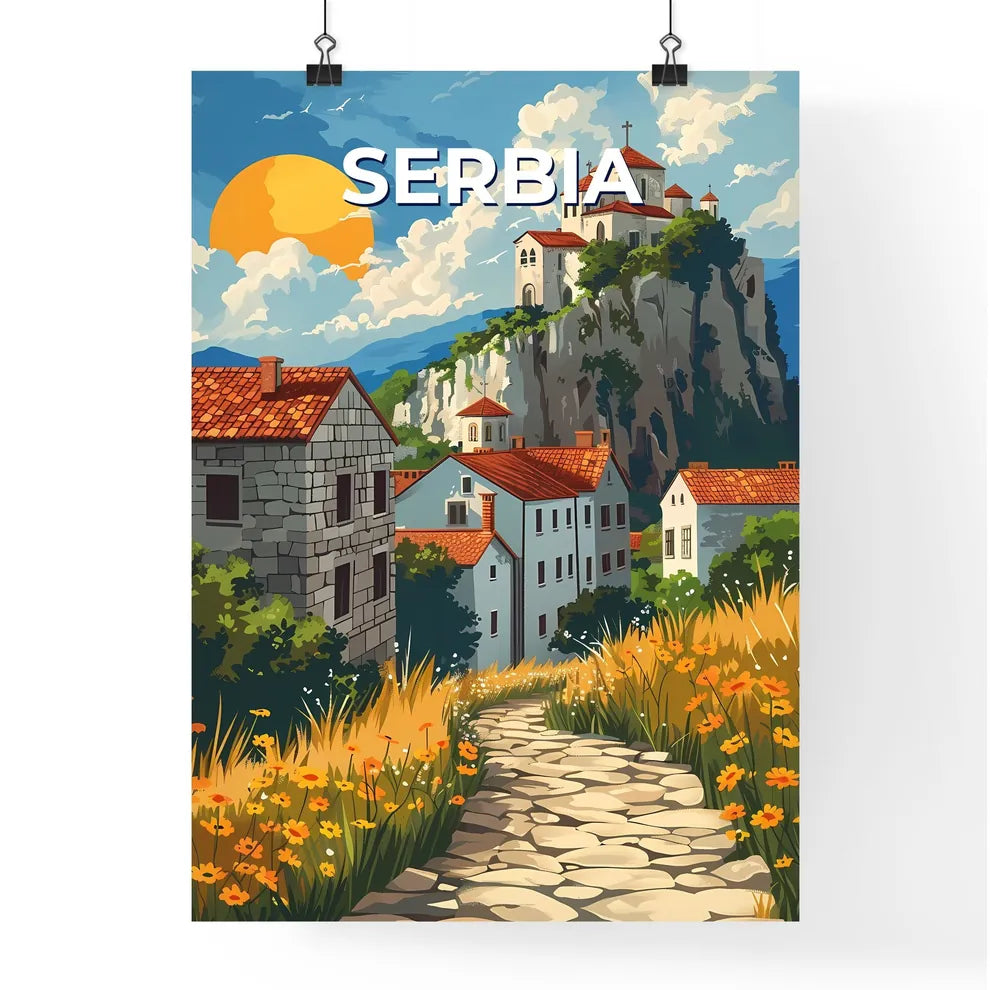 Serbian Art Path Vibrant Stone Path Europe Village Painting Poster