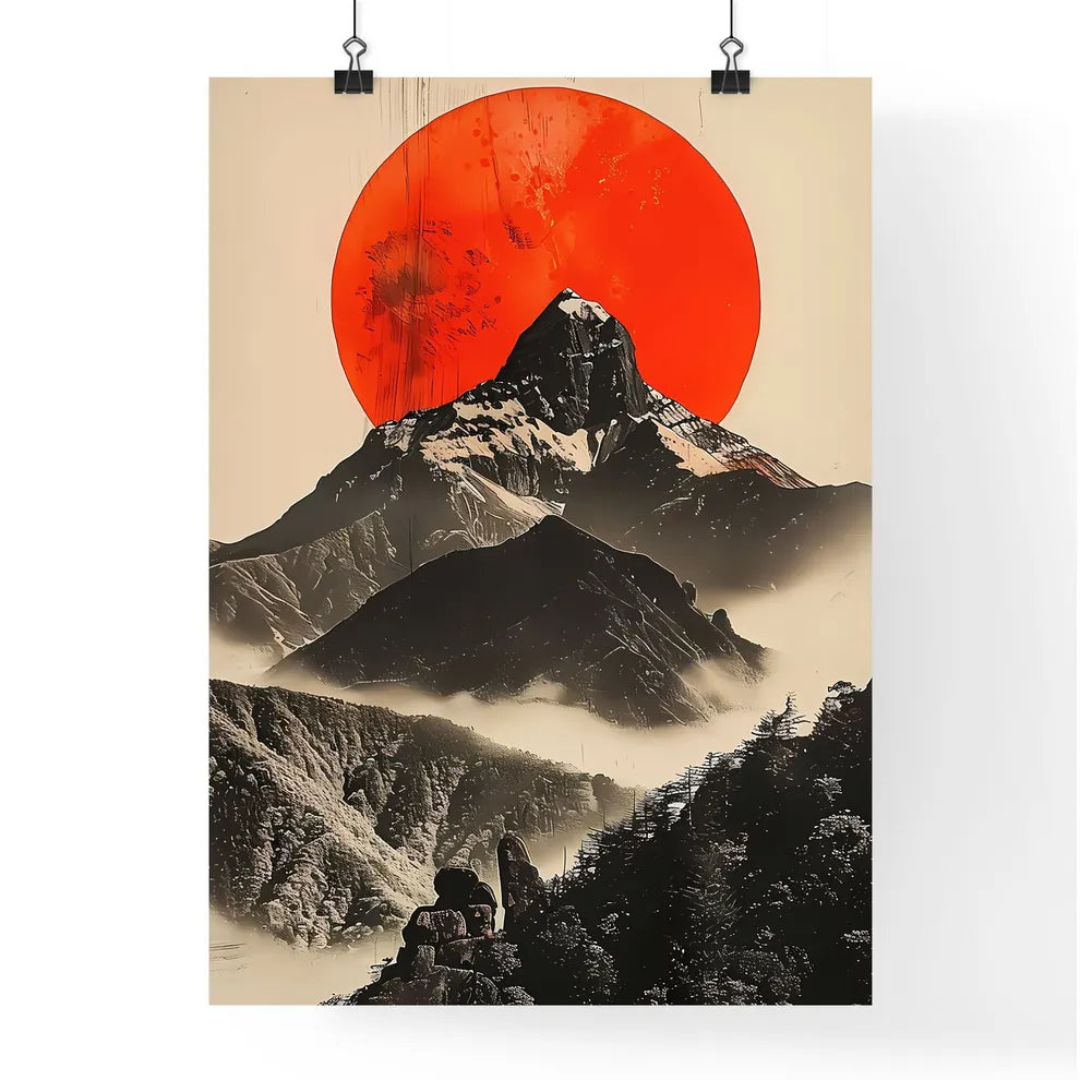Japanese-Inspired Abstract Mountain Landscap Poster