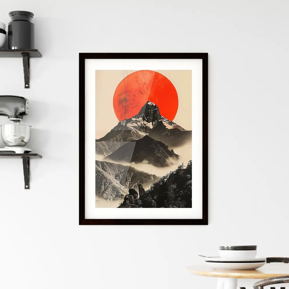Japanese-Inspired Abstract Mountain Landscap Framed Print