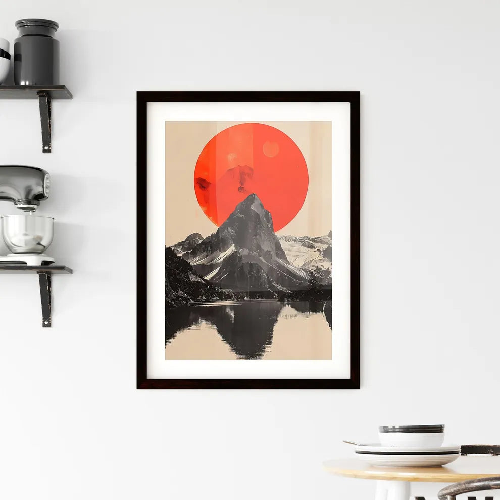 Crimson Disc Over Mountain Peaks Framed Print
