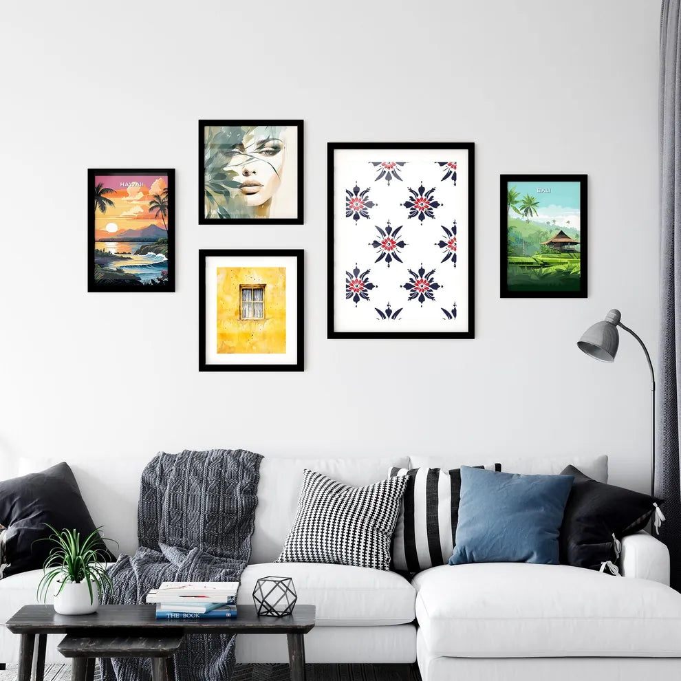 Vibrant bohemian floral pattern on white bac Wall Art