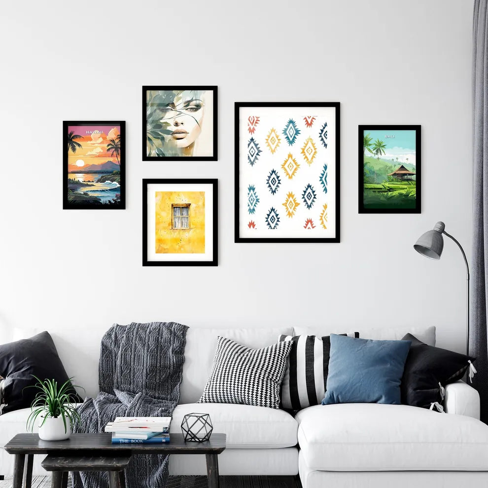 Colorful Bohemian Diamond Pattern Painting P Wall Art