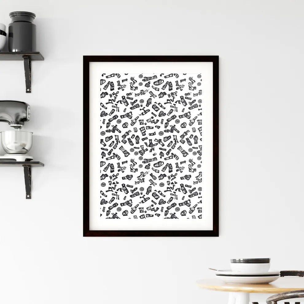 Black and White Doodle Pattern - Vibrant Art Framed Print