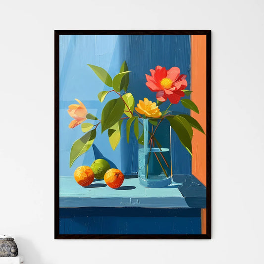 Painting of flowers in a vase and oranges - Framed Art Print