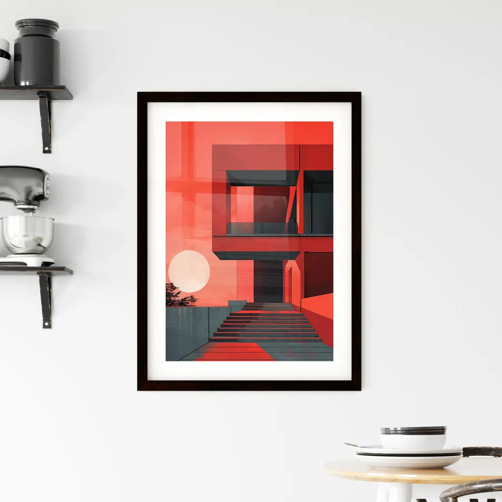 Brute architecture, abstract composition, digital painting, minimalistic building, vibrant surrealism Custom Print