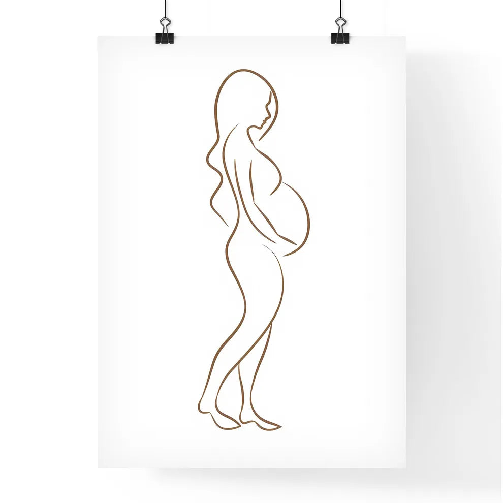 Continuous line art drawing of a pregnant wo Poster