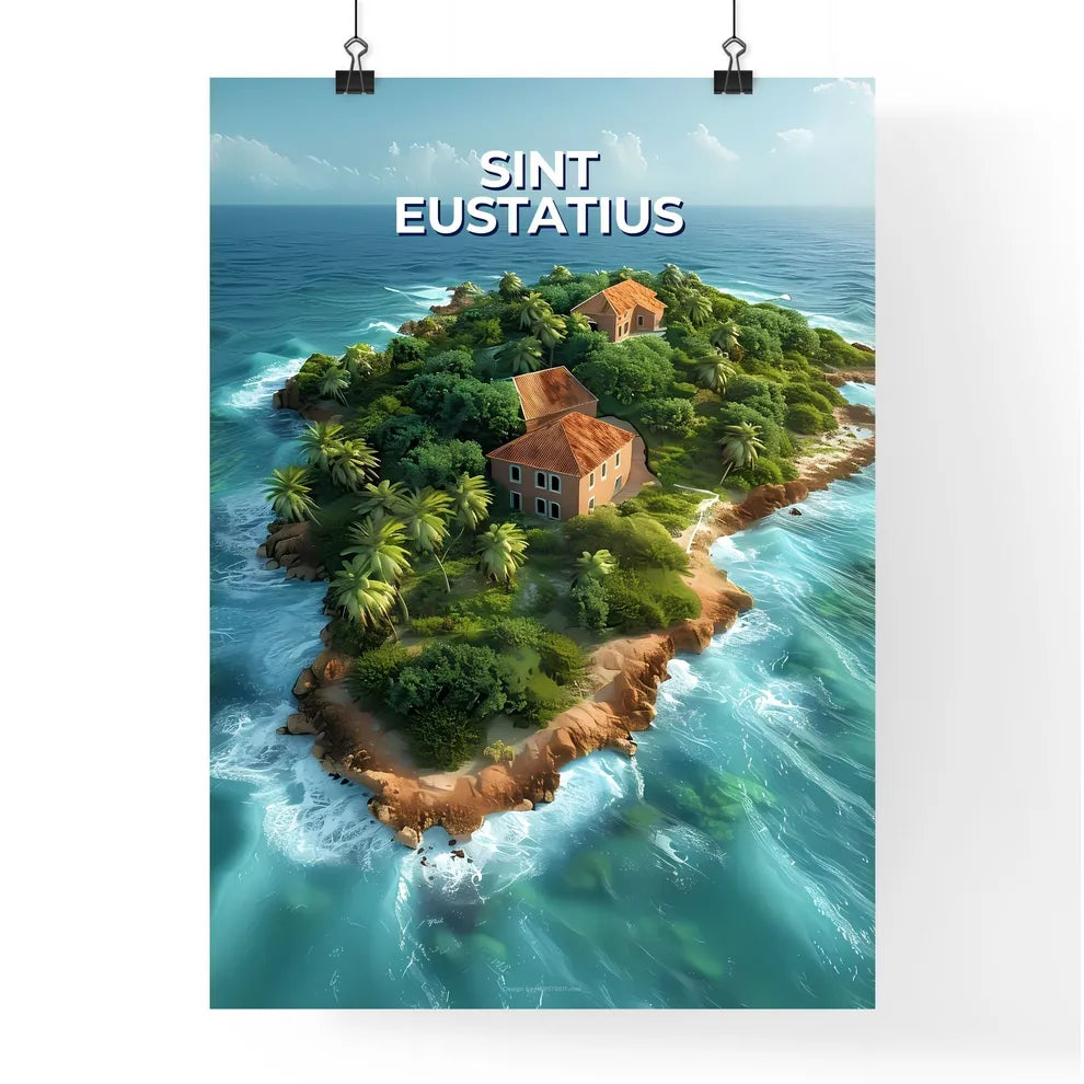 Vibrant Artistic Painting Depicting Colorful Houses and Trees on Sint Eustatius Island, North America Poster