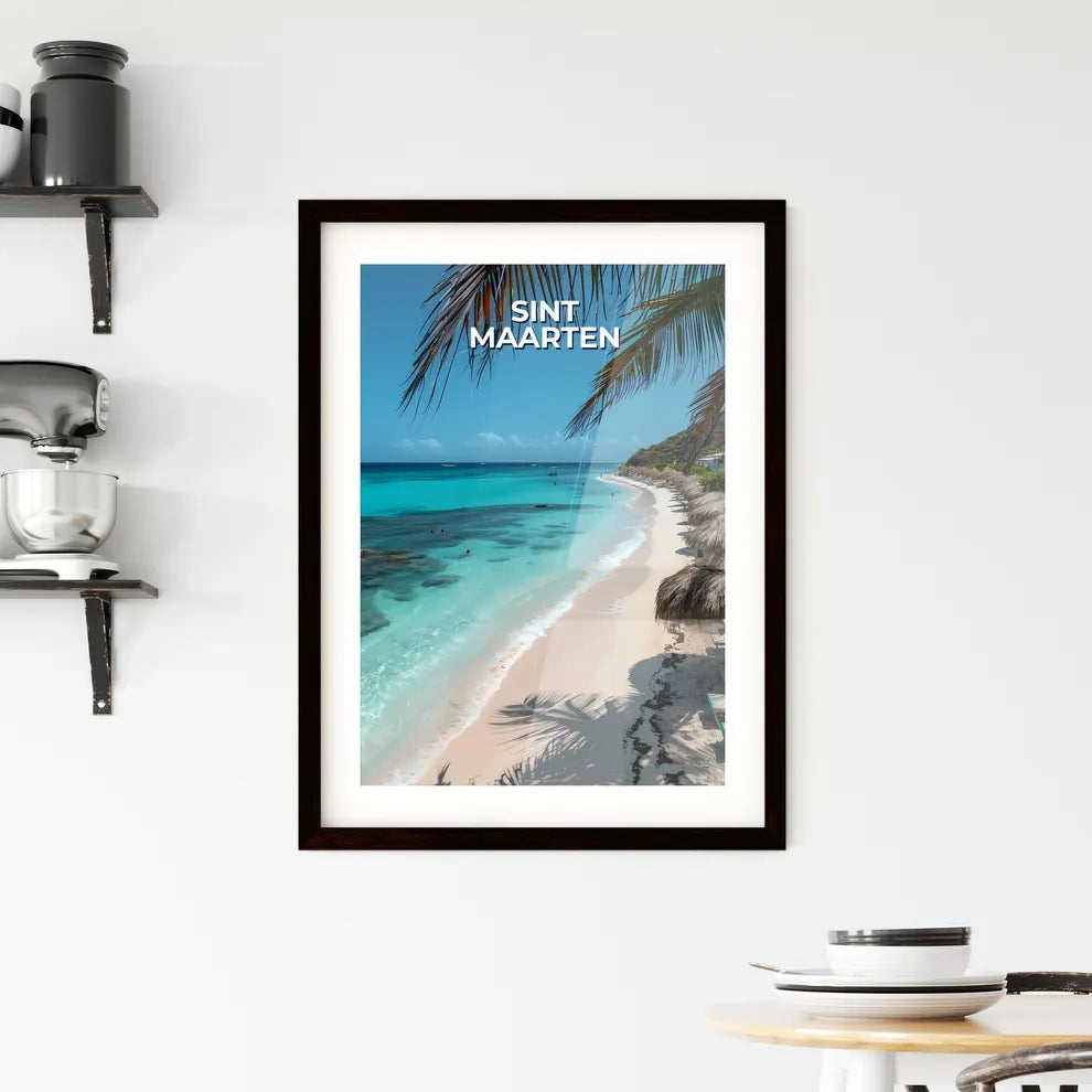 Art Deco Painting of a Caribbean Beach with  Framed Print