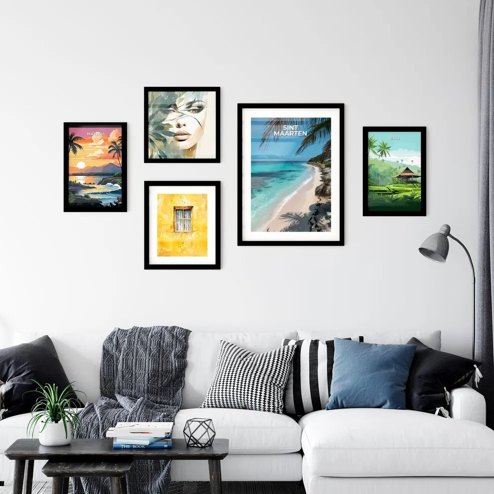 Art Deco Painting of a Caribbean Beach with  Wall Art