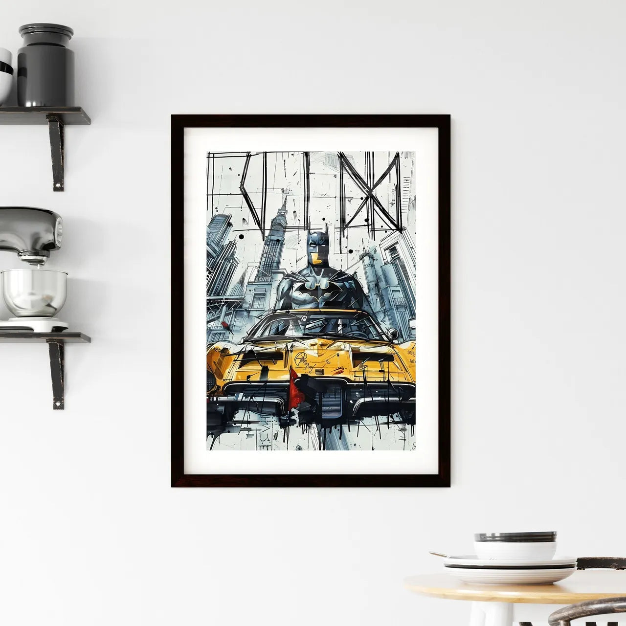 Comic Book Cover of a Superhero in a Yellow Car: Vibrant Painting with Superheroes and Cars Custom Print