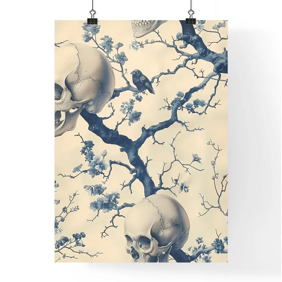 Blue and white chinoiserie wallpaper with skulls Poster