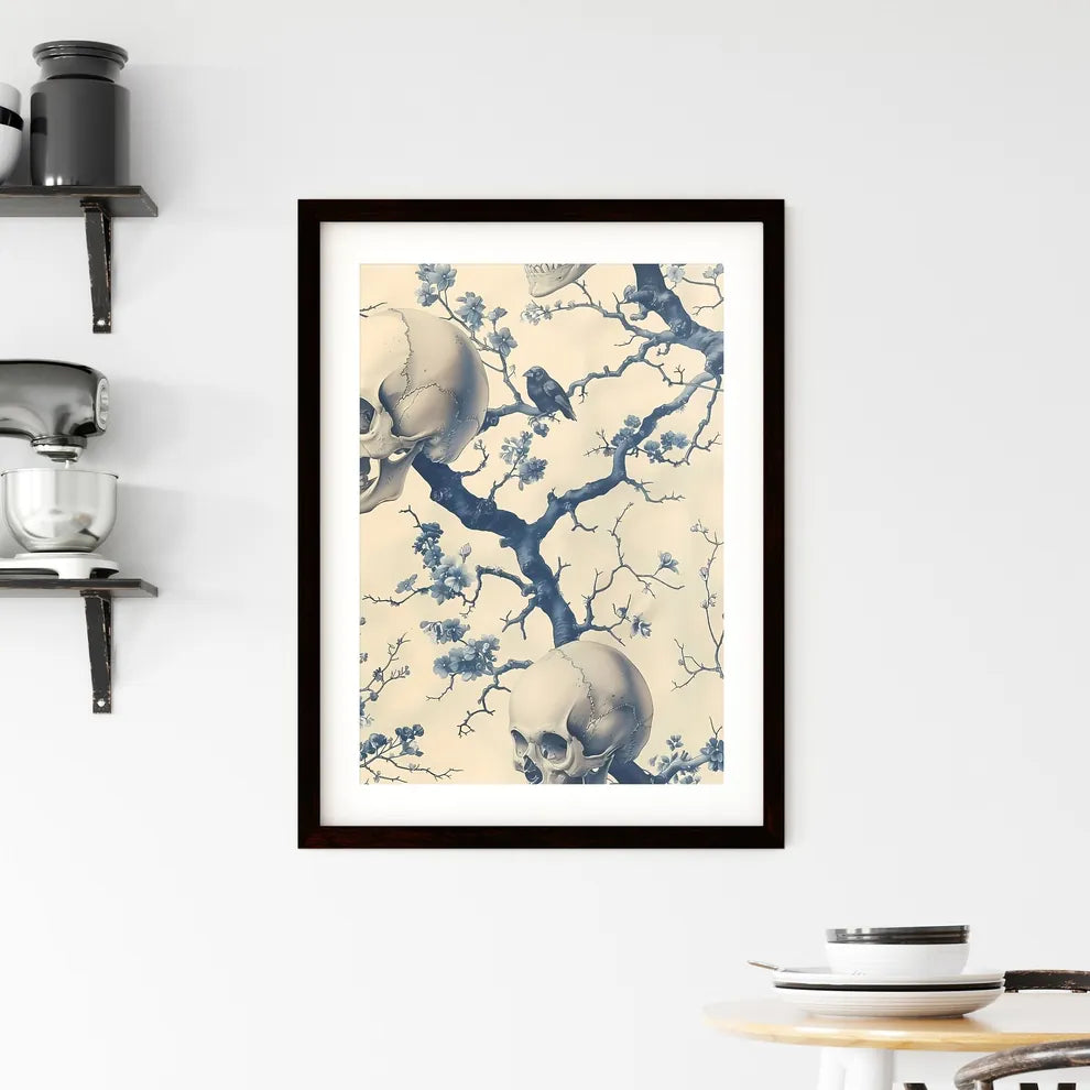Blue and white chinoiserie wallpaper with skulls Framed Print