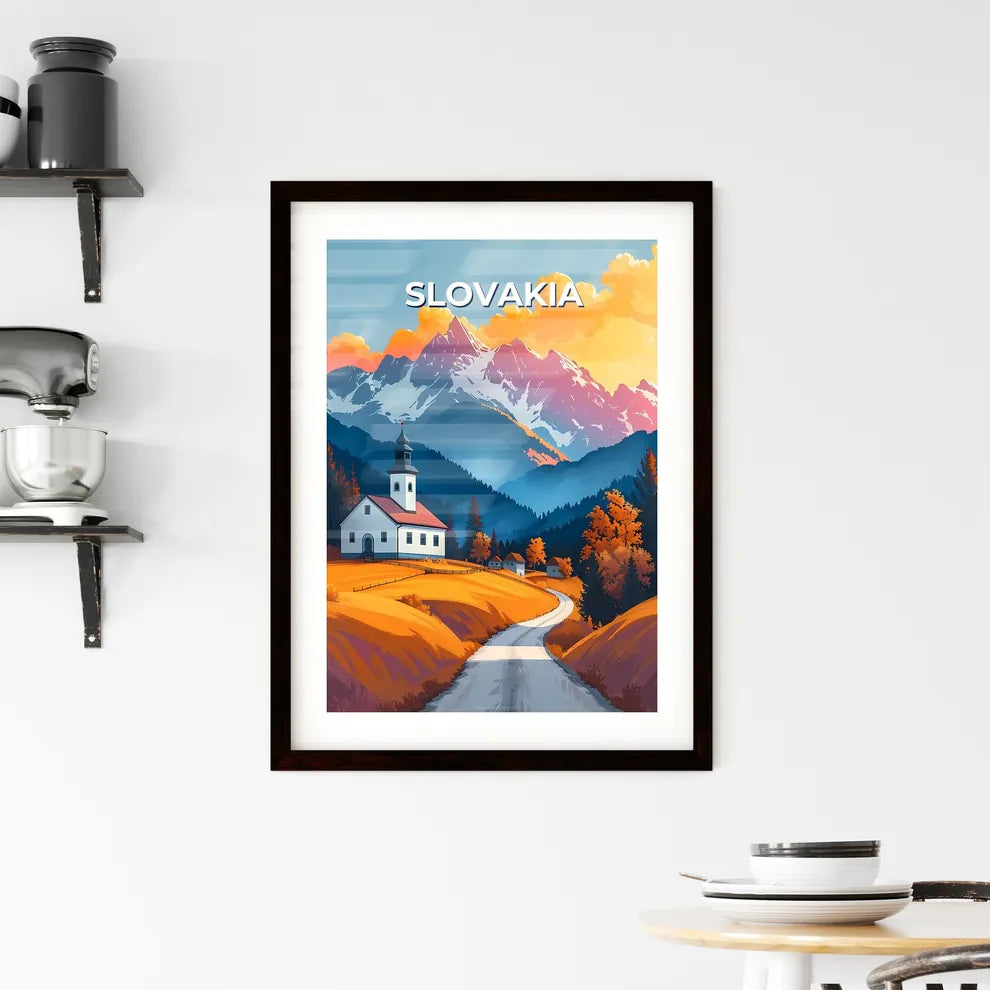 Vibrant Painting of a Road Leading to a Village Church in Slovakia, Europe Custom Print