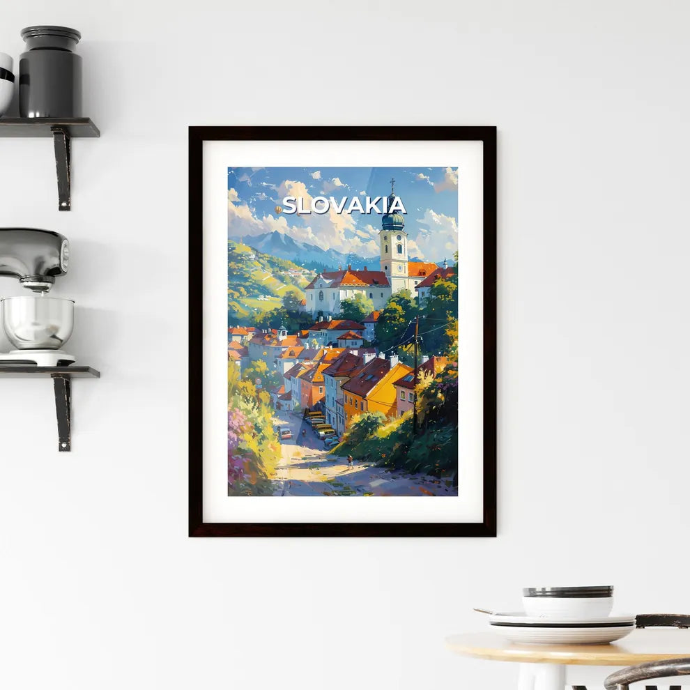 Vibrant Artistic Town Steeple Hill Trees Mountains Slovakia Nature Travel Custom Print