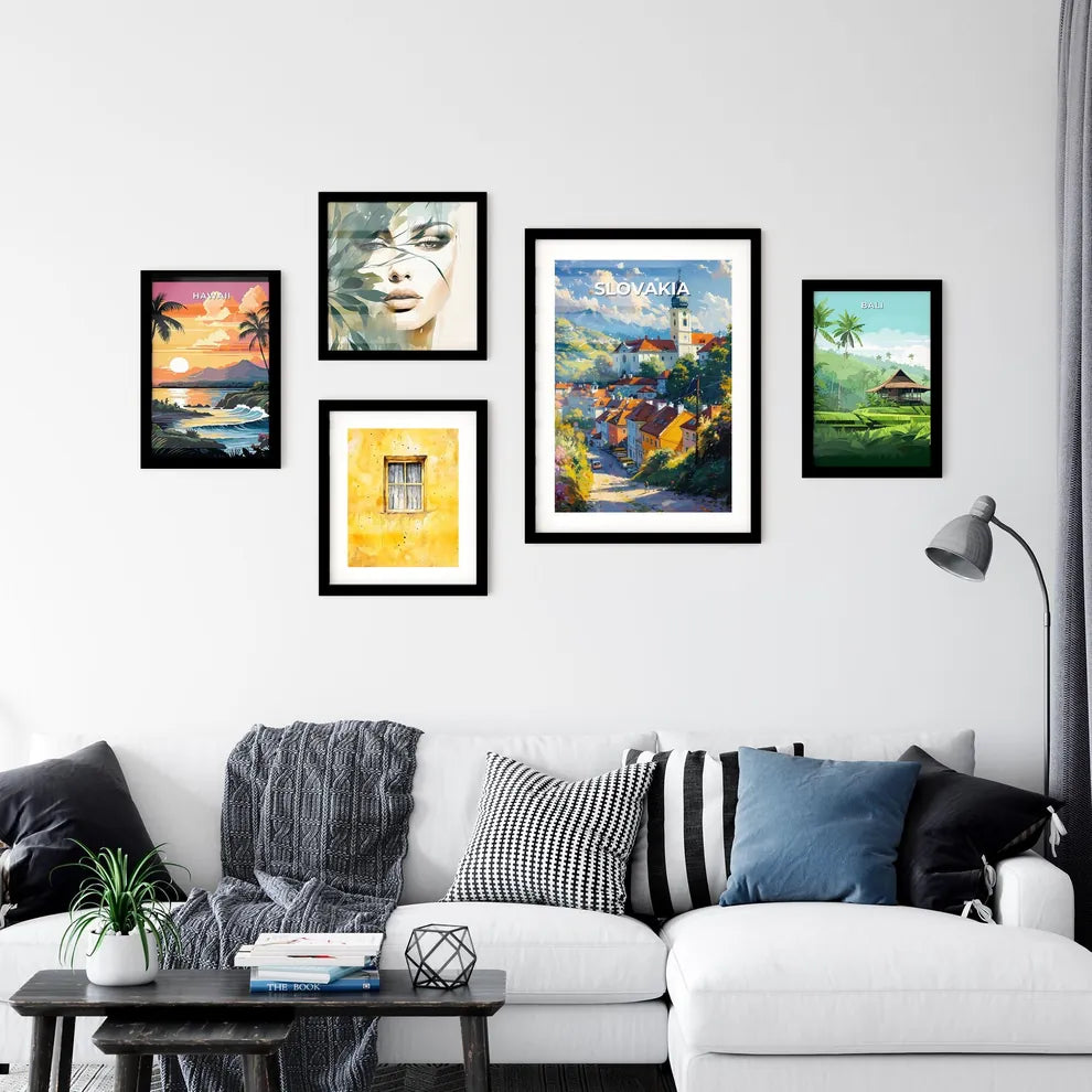 Vibrant Artistic Town Steeple Hill Trees Mountains Slovakia Nature Travel Interior Design