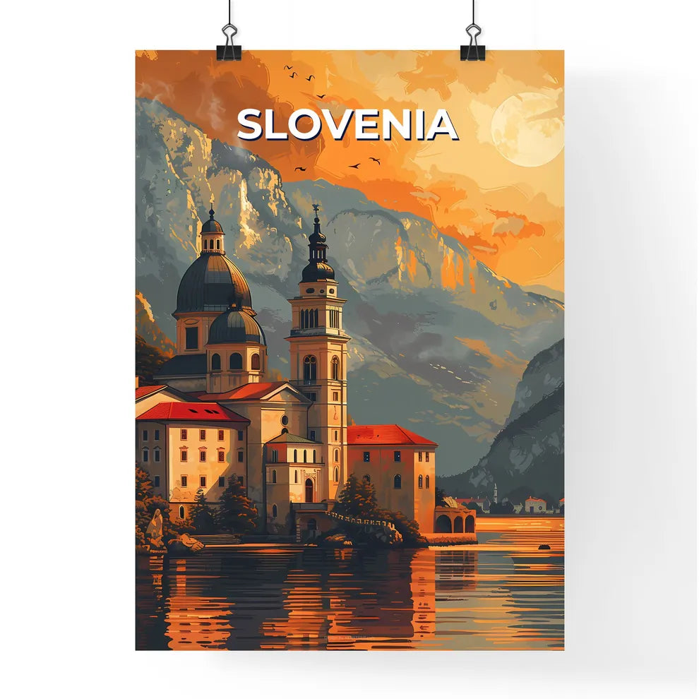 Colorful Architectural Artwork of European Riverside Building Poster