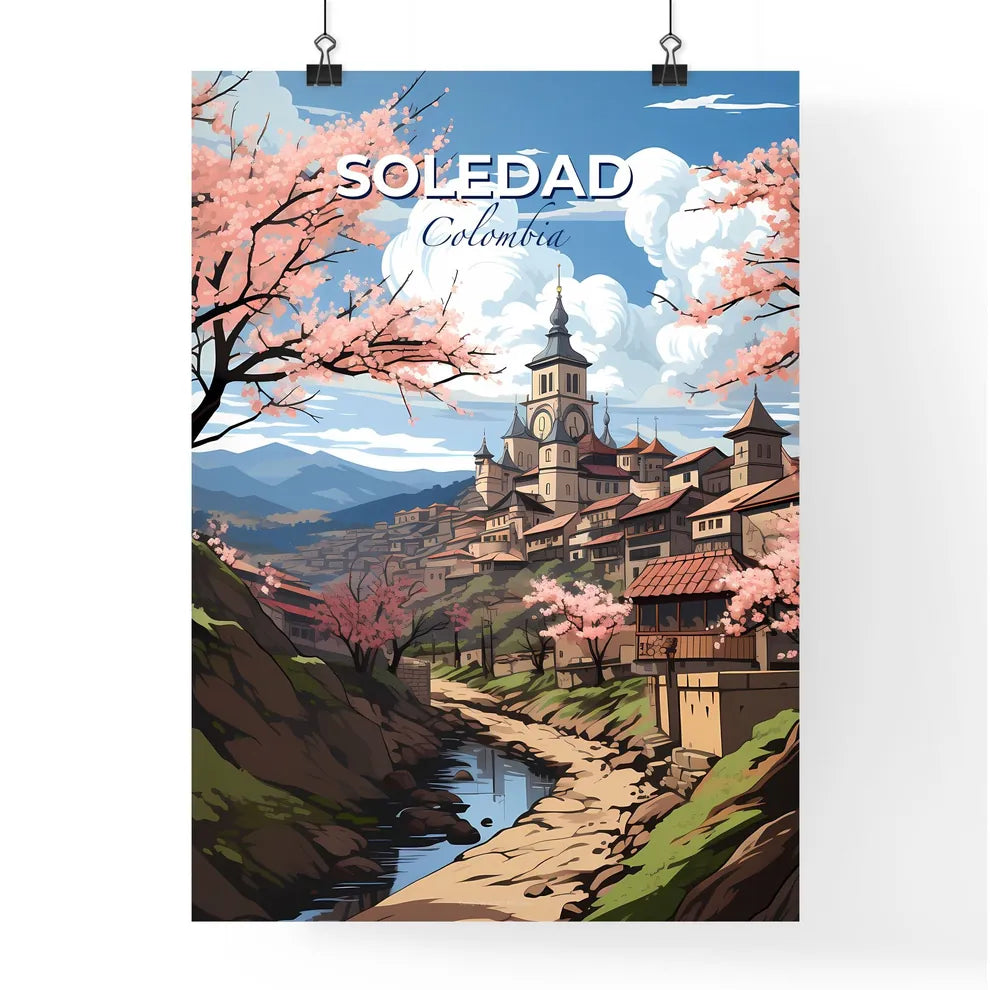 Vibrant Artistic Cityscape of Soledad, Colombia Featuring Clock Tower and River Default Title