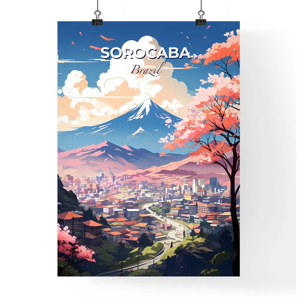 Sorocaba Brazil Cityscape Art Panorama Vibrant Painting Skyline Background Mountain Mural Landscape Default Title