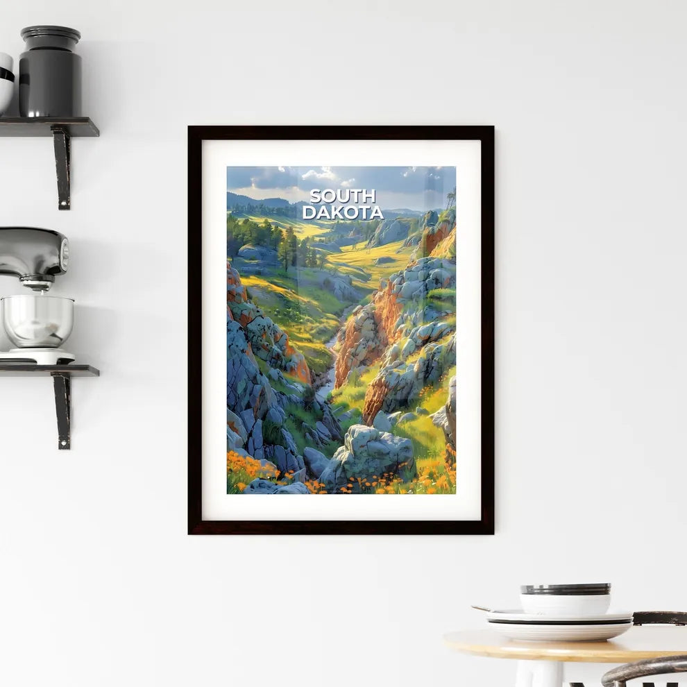 Vibrant Digital Painting of Rocky Hills Framed Print