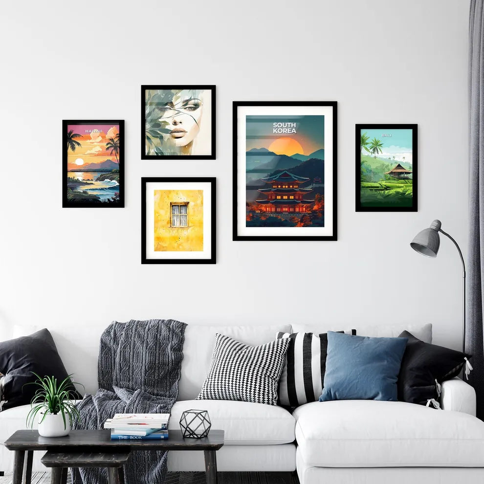 Vibrant Korean Art: Building Painting with Sun Motif, South East Asia, East Asia Interior Design