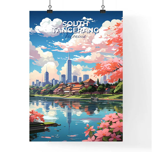 Vibrant Abstract City Skyline Painting Depicting River And Buildings South Tangerang Indonesia Default Title