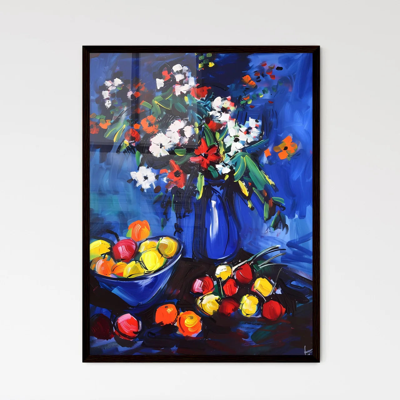 Colorful Abstract Acrylic Painting Flowers B - Framed Art Print