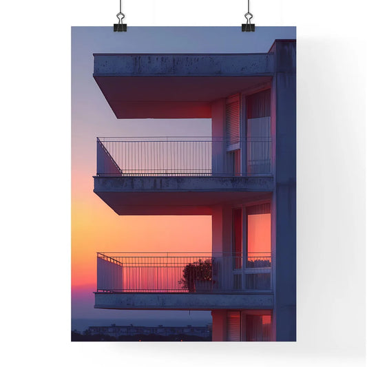 Vivid Pop Art Painting Portrays a Minimalist Building Facade with Balcony, Inspired by Pierre Pellegrini's Style Poster